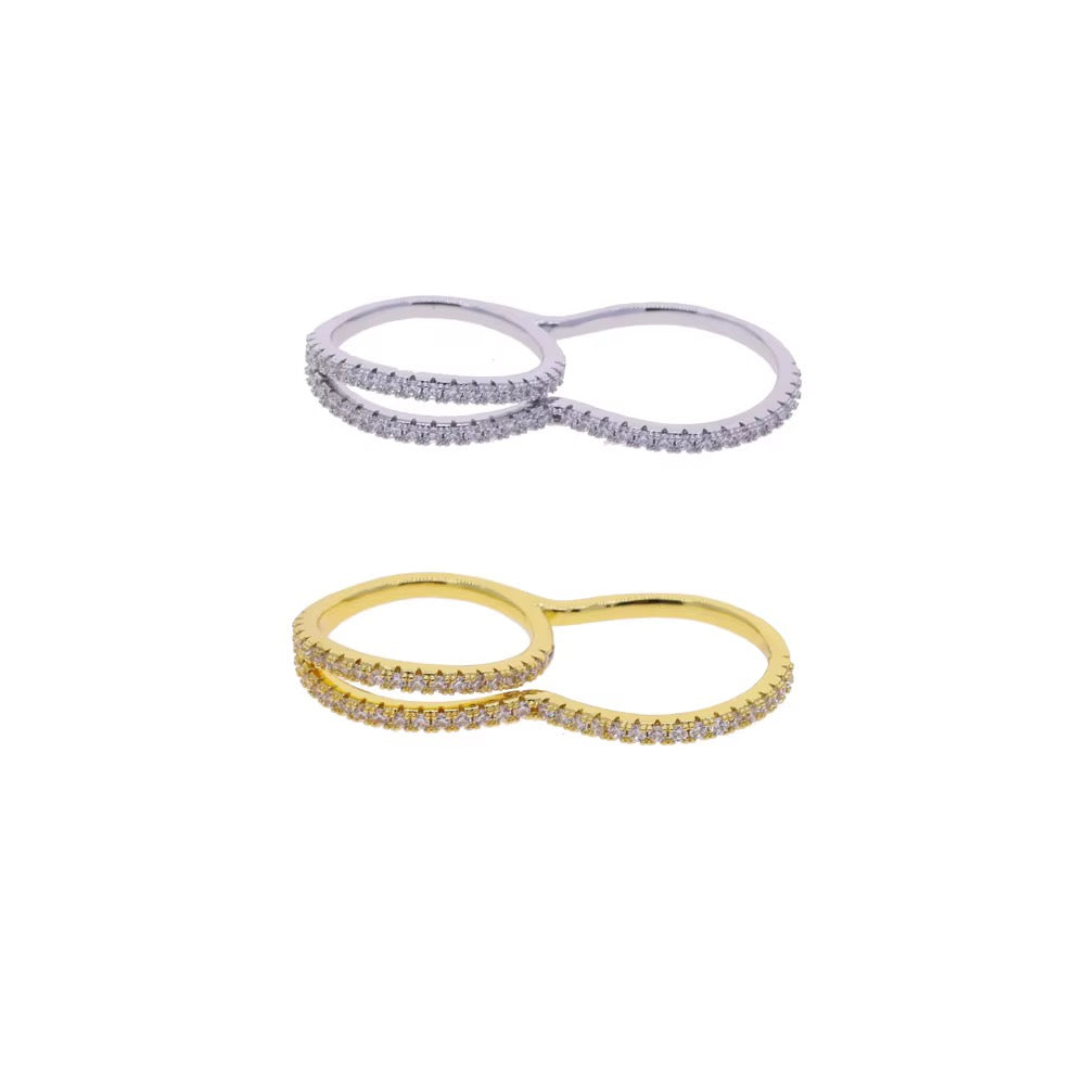 Fluid Wave Pavé Two-Finger Ring