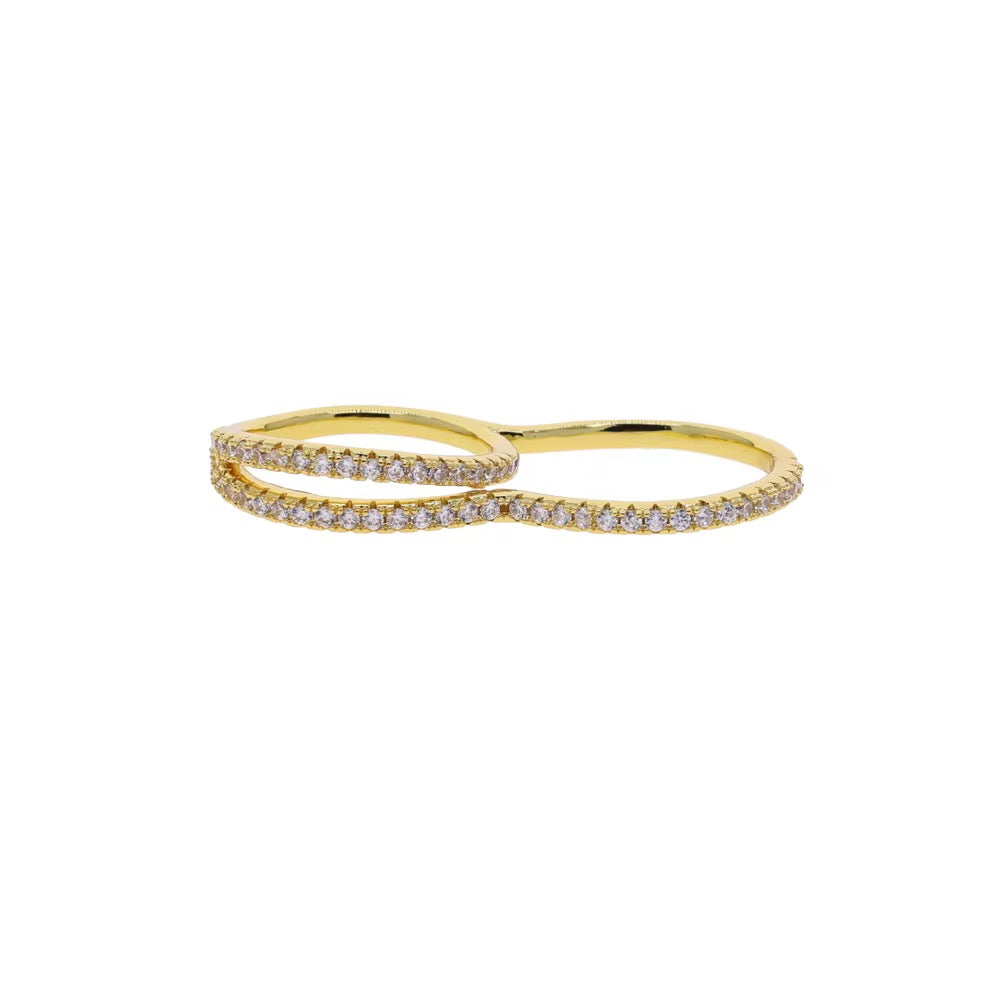 Fluid Wave Pavé Two-Finger Ring