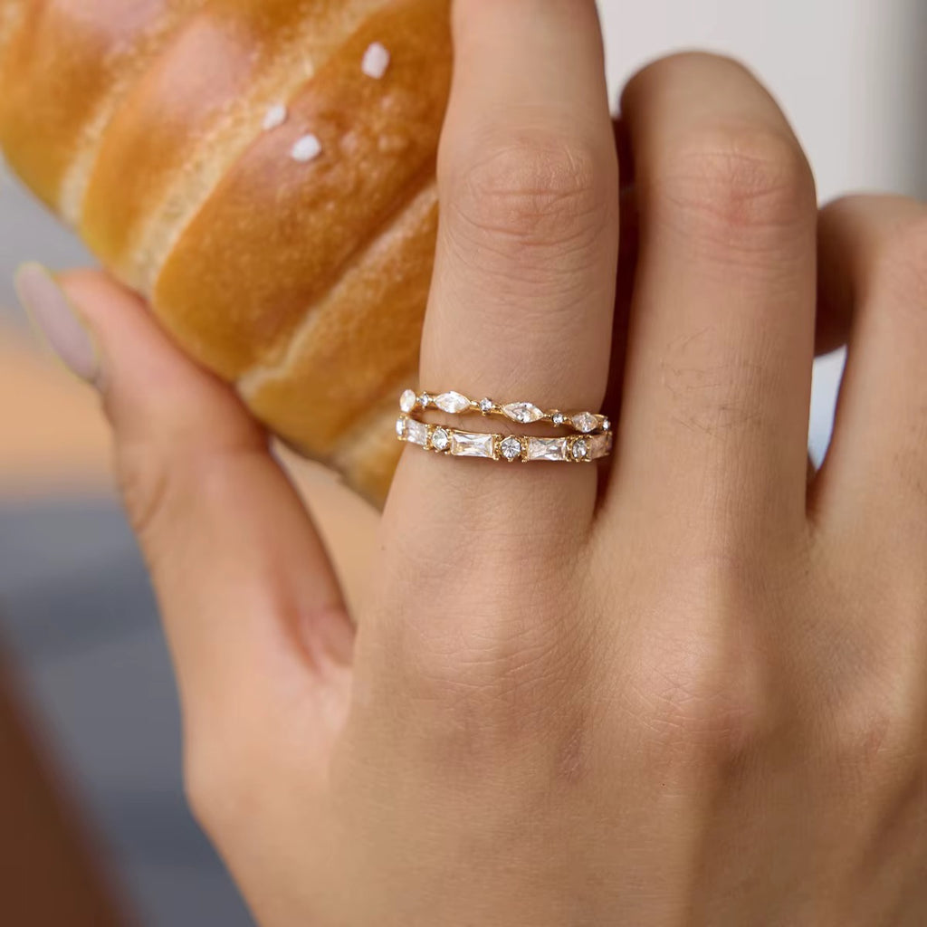 Minimal Baguette & Round Crystal Band