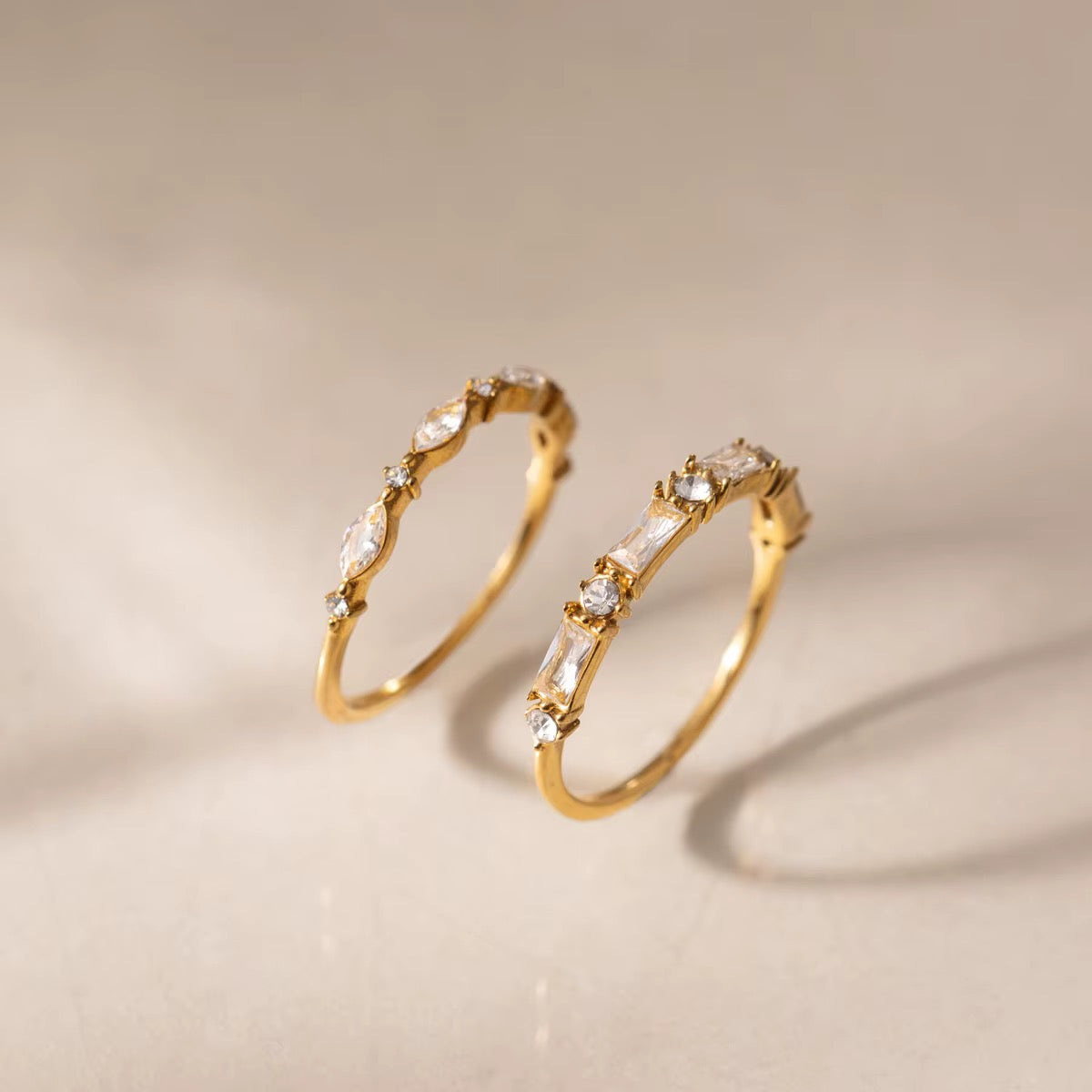 Minimal Baguette & Round Crystal Band