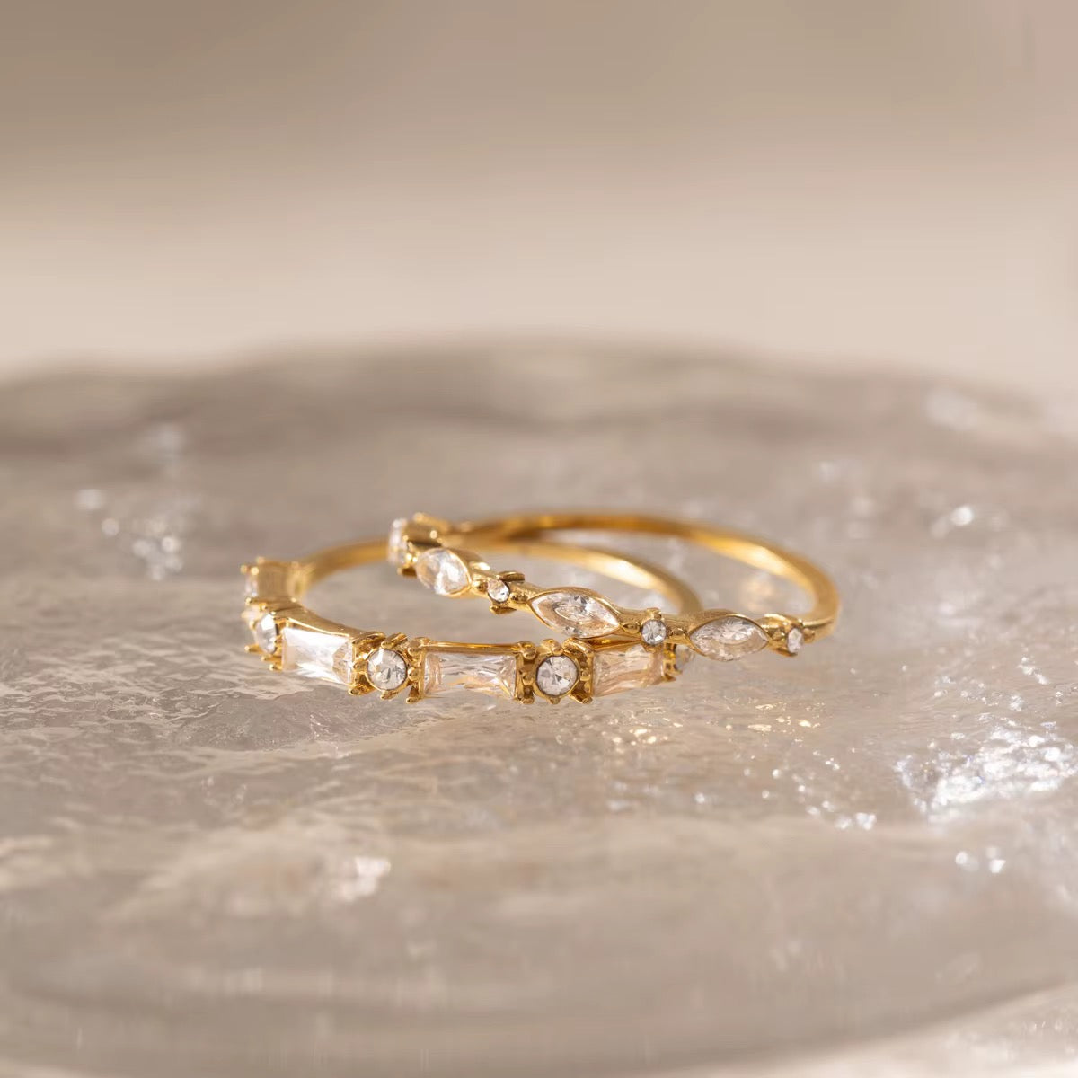 Minimal Baguette & Round Crystal Band