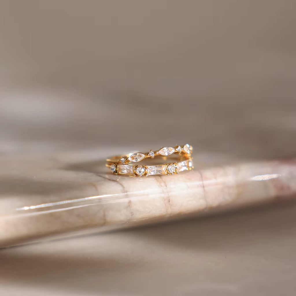 Minimal Baguette & Round Crystal Band