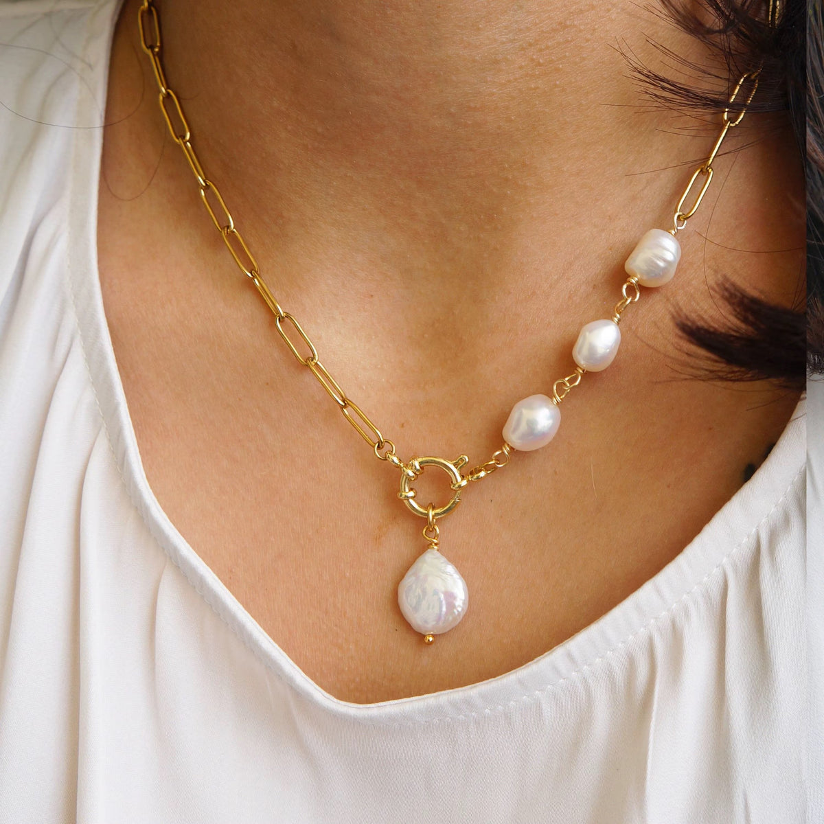 Asymmetric Baroque Link Necklace