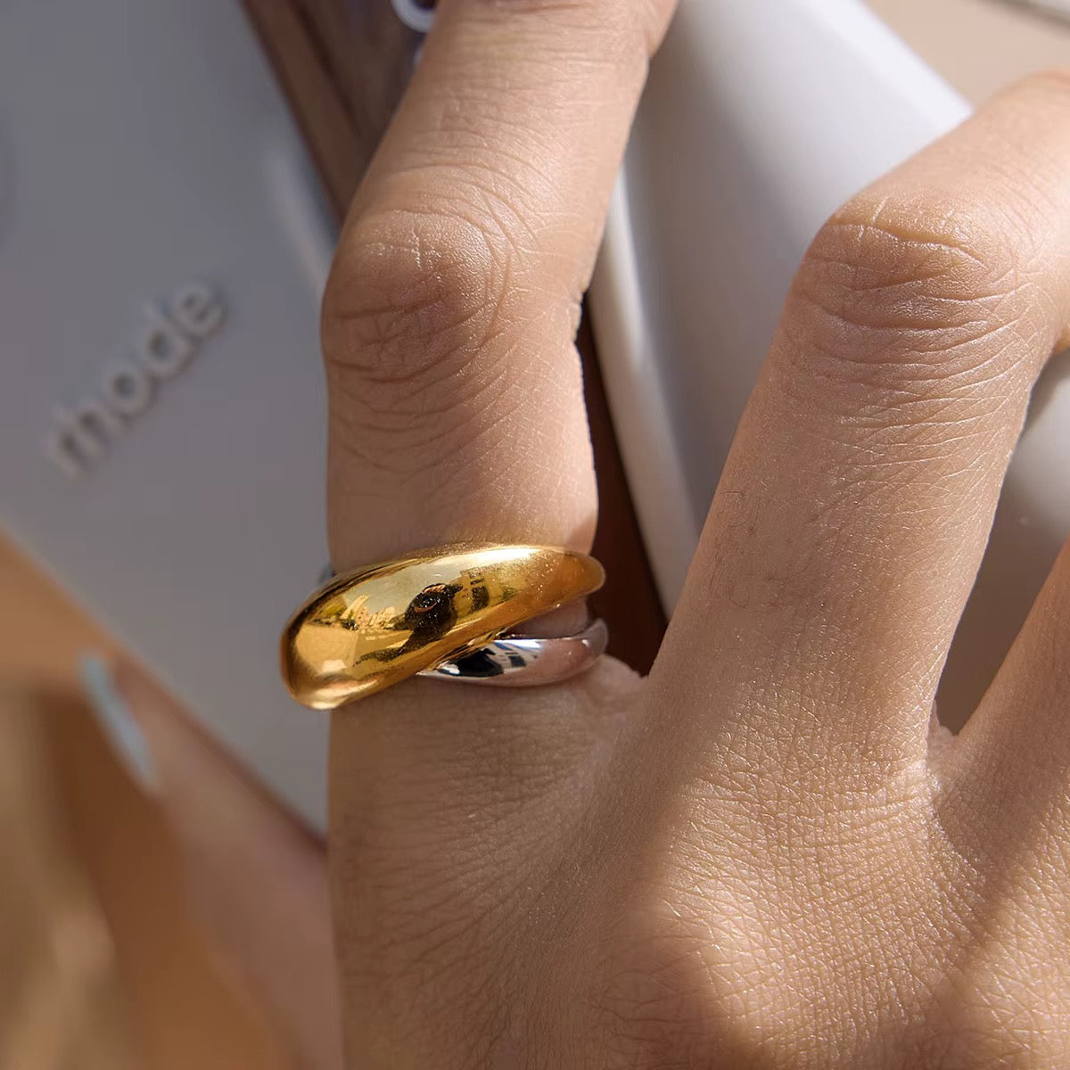 Bold Two-Tone Crossover Ring