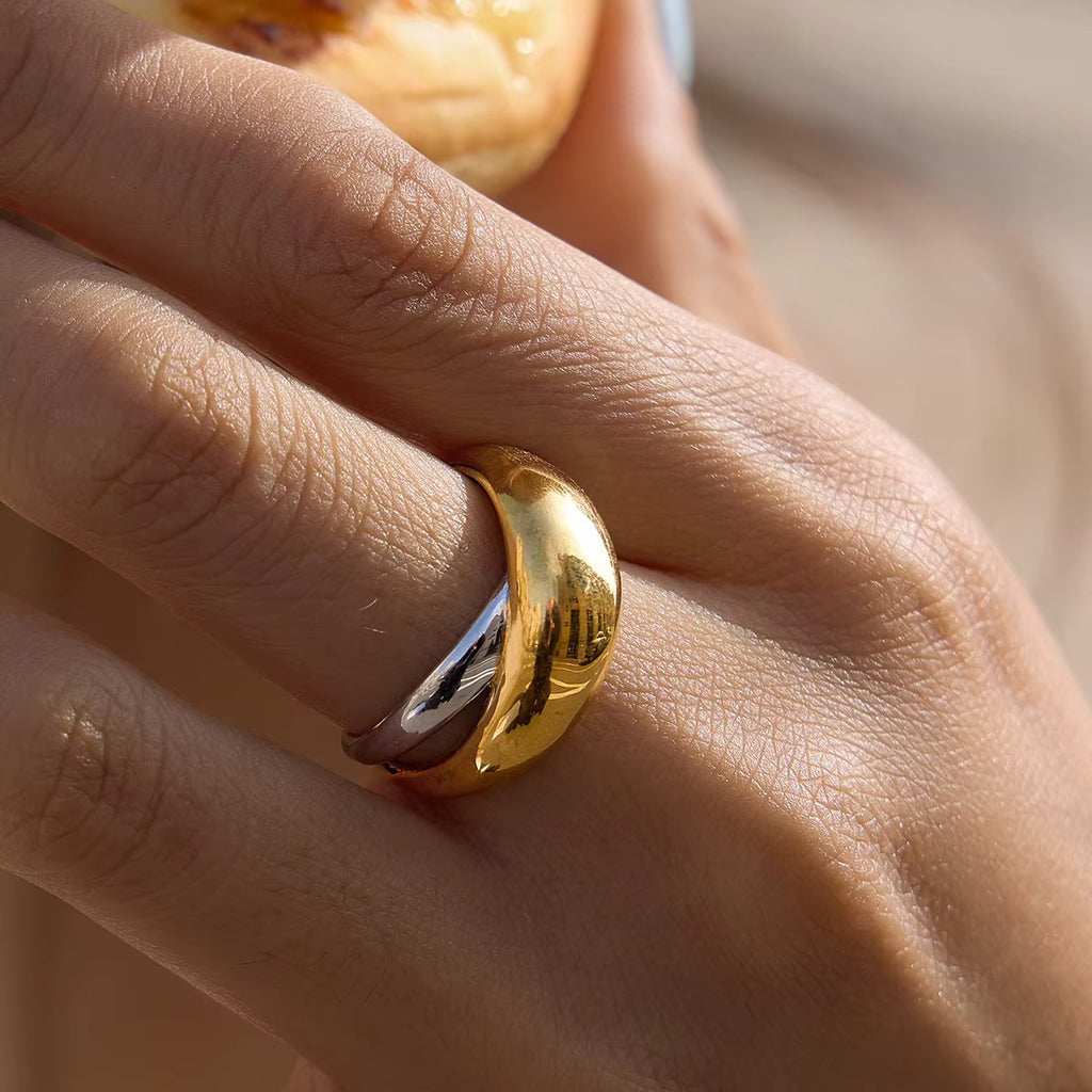 Bold Two-Tone Crossover Ring