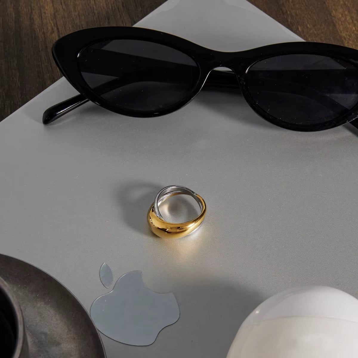 Bold Two-Tone Crossover Ring