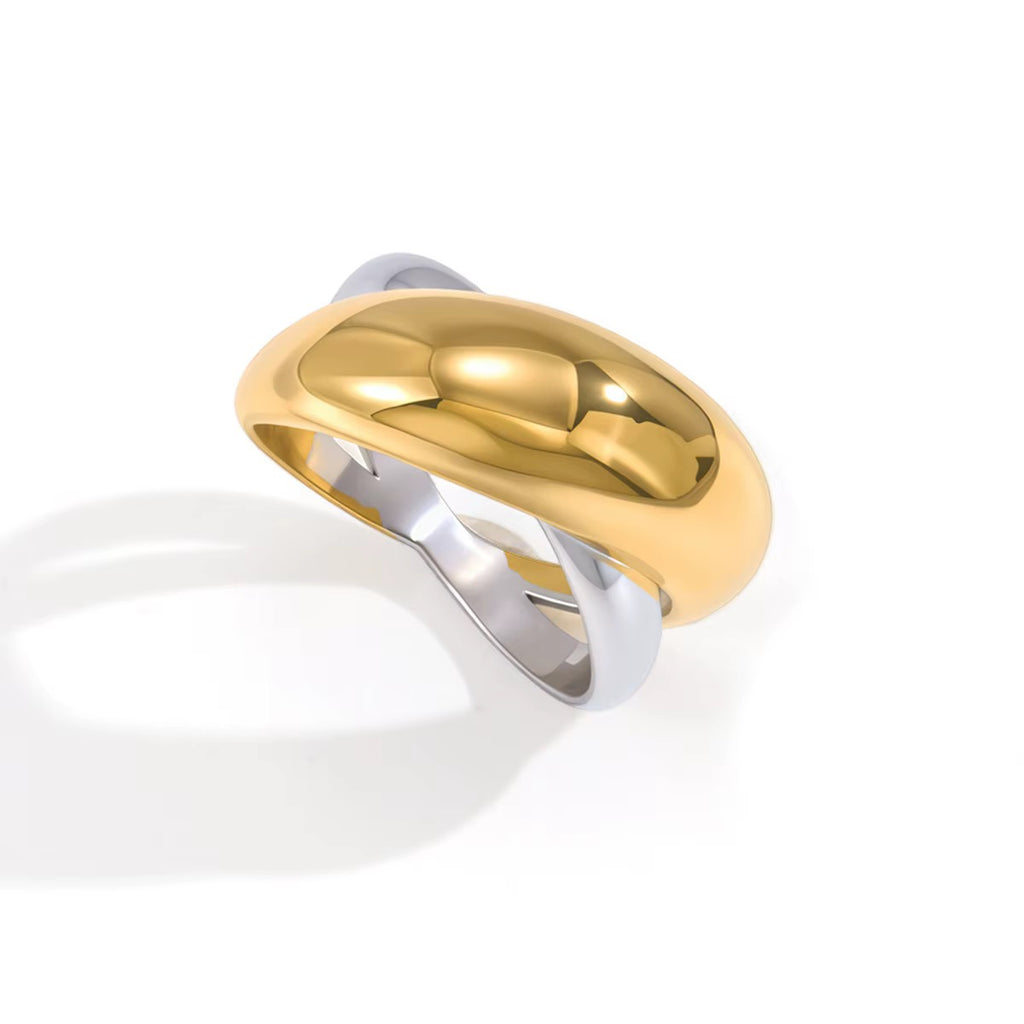 Bold Two-Tone Crossover Ring
