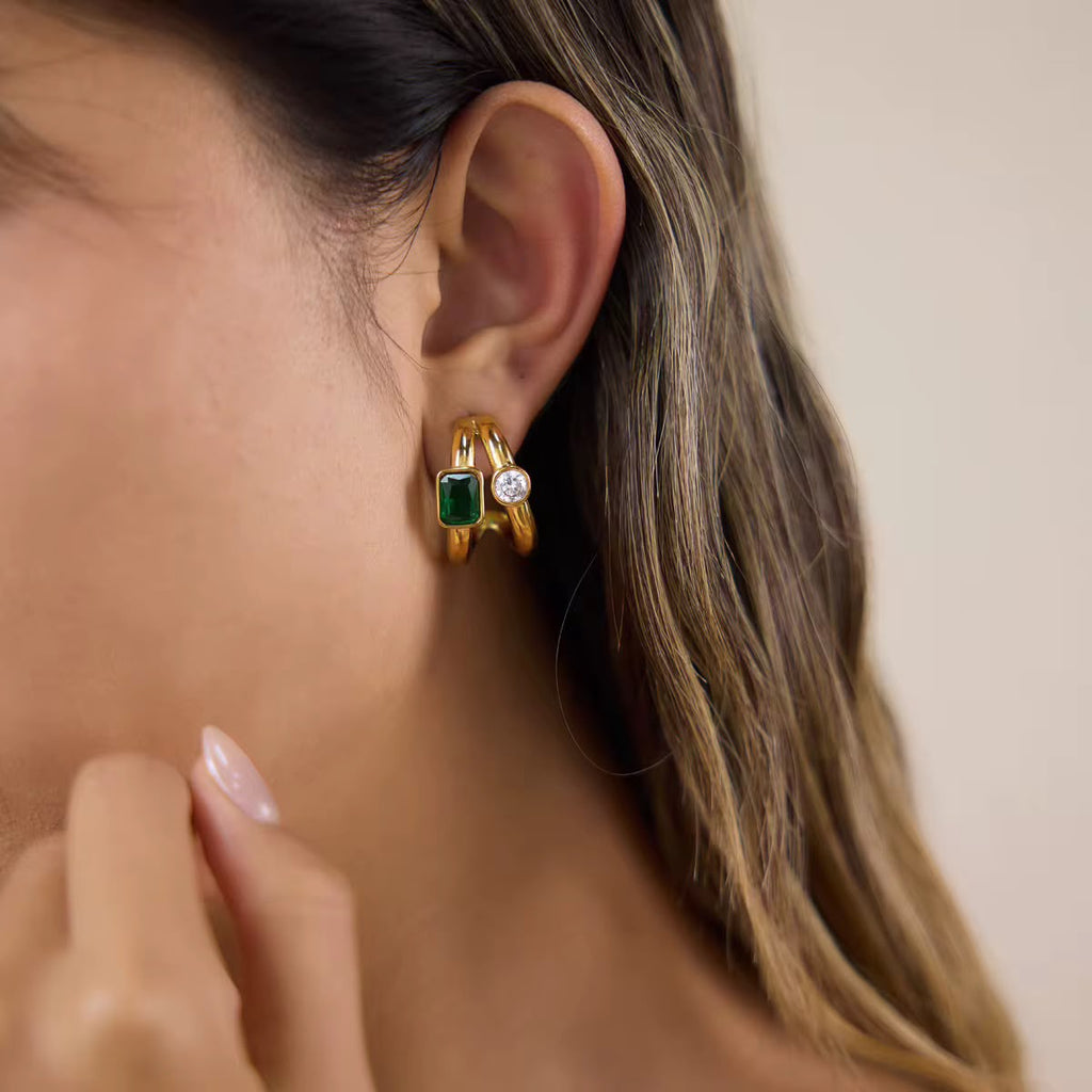 Emerald Duet Hoops
