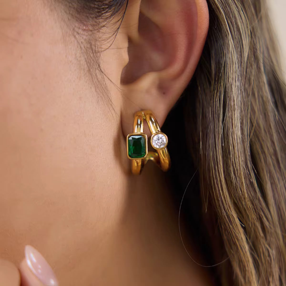 Emerald Duet Hoops