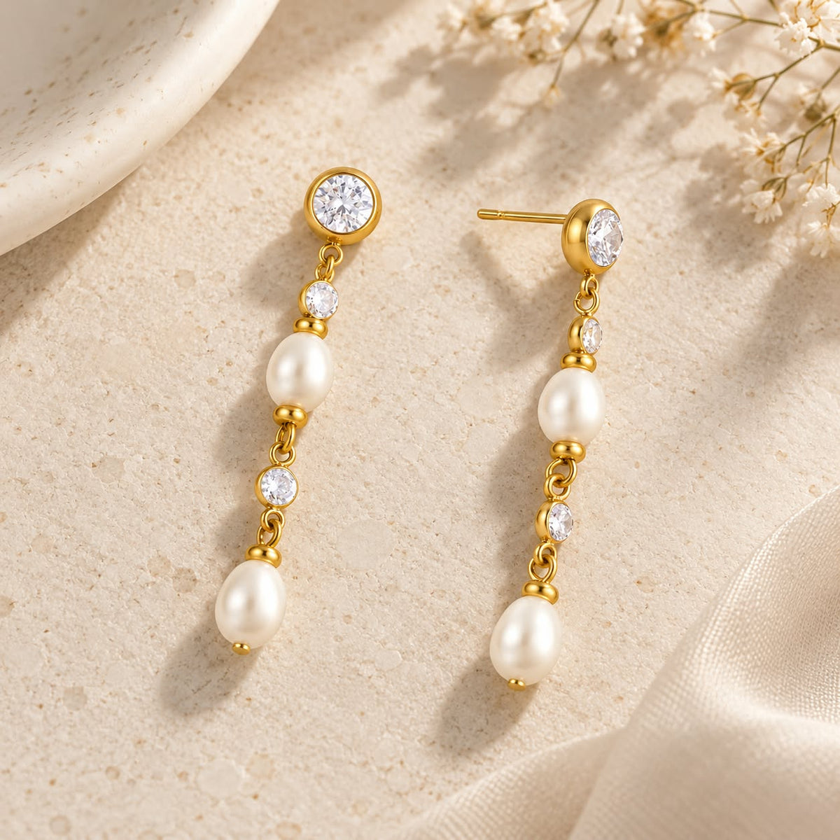 White Wave Shine Drop Earring